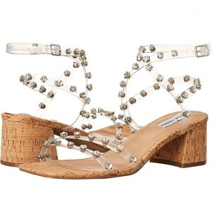 NEW STEVE MADDEN INVENT STRAPPY CLEAR CRYSTAL RHINESTONE STUDDED HEELS SANDALS